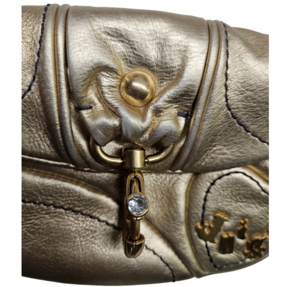 JUICY COUTURE Vintage Y2K Leather Wristlet Clutch  – Gold Metallic (EUC) - Picture 4 of 12